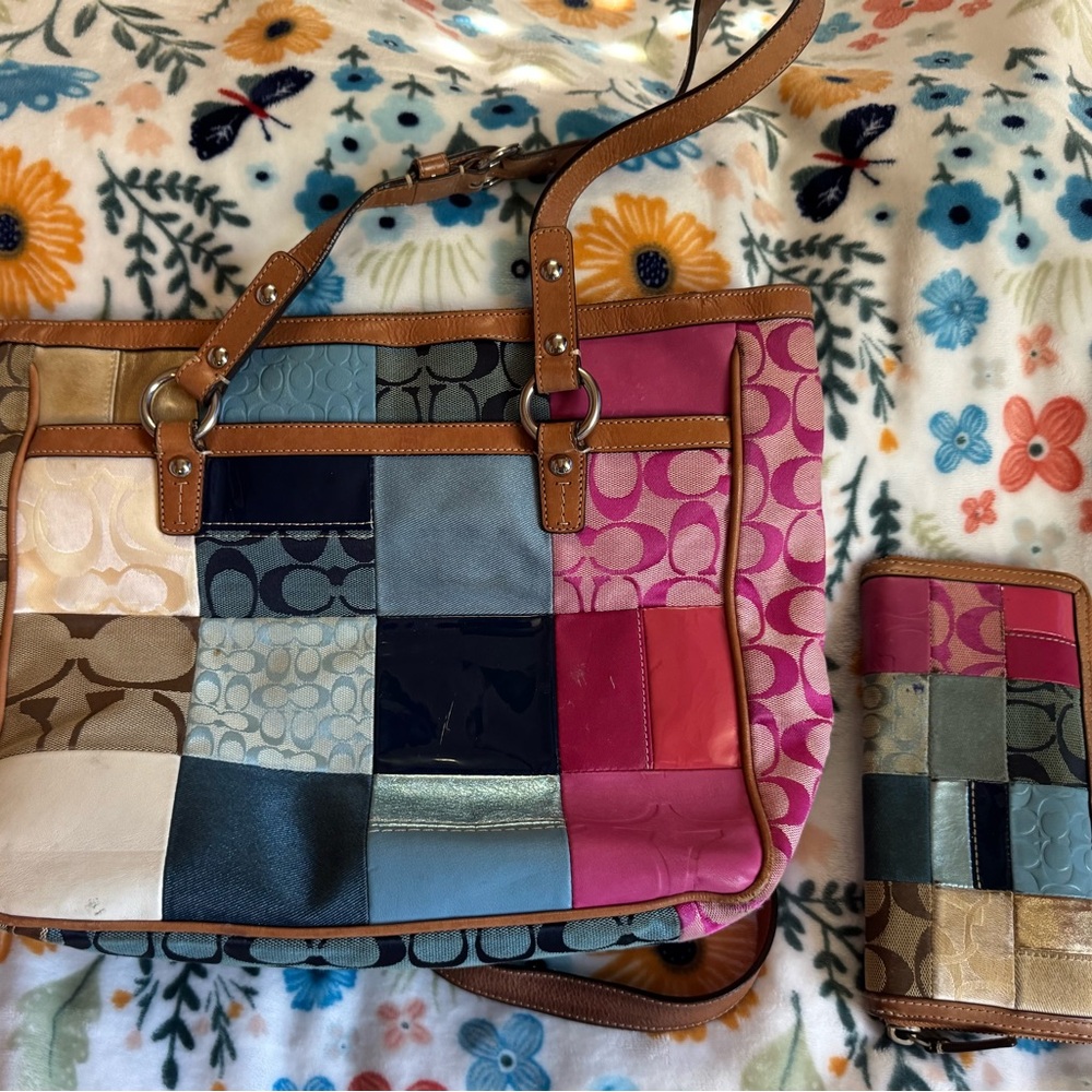 Coach Multicolor Patchwork Shoulder Bag with Wallet